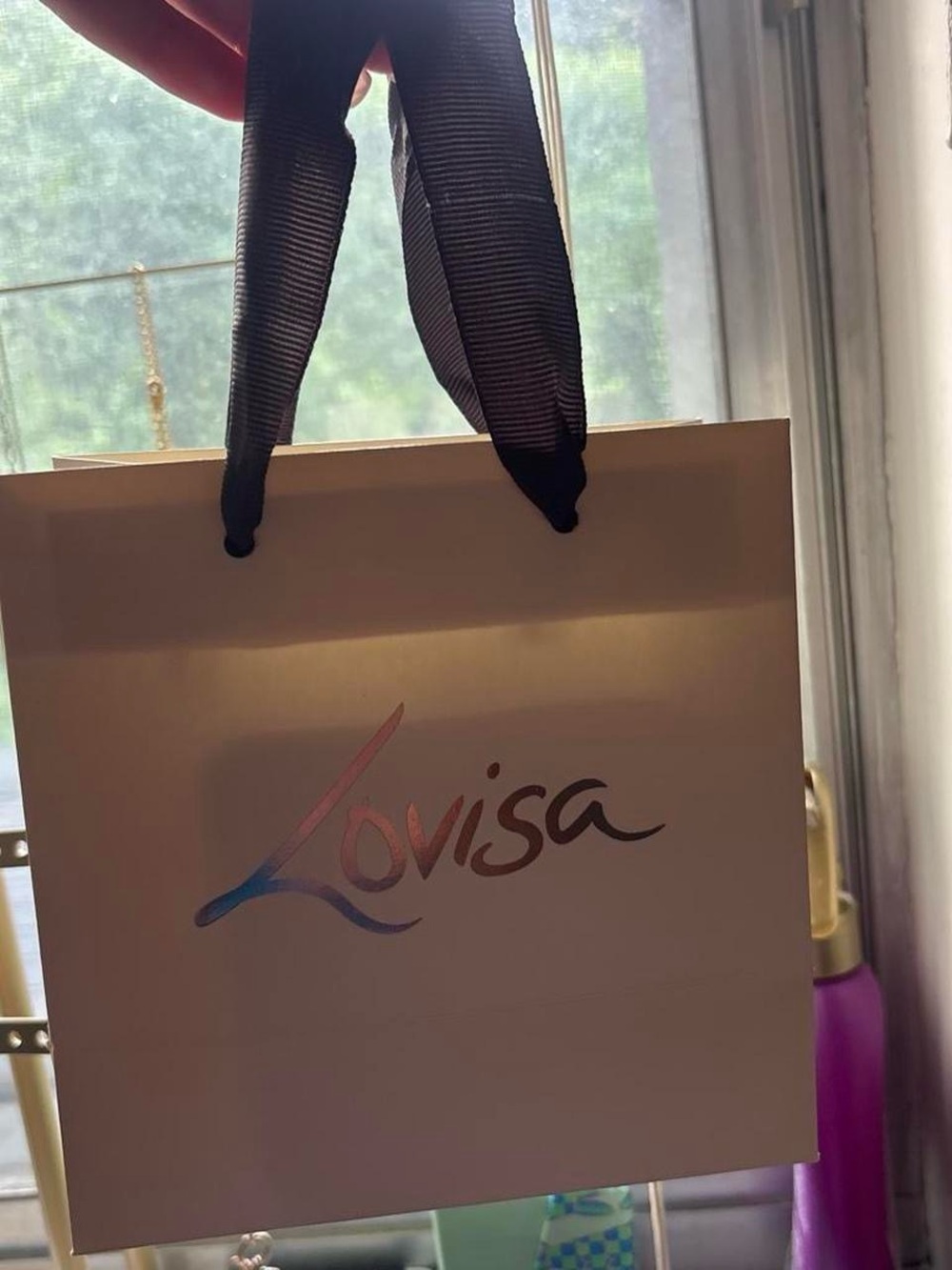 Lovisa White Mini Shopper Bag with Black Ribbon Handles